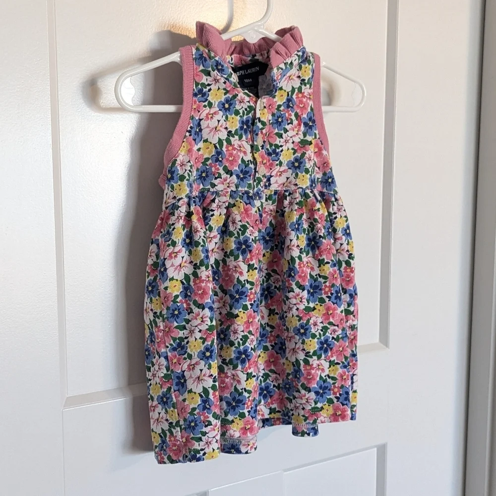 Ralph Lauren 18m Floral Dress with Pink Ruffle Collar